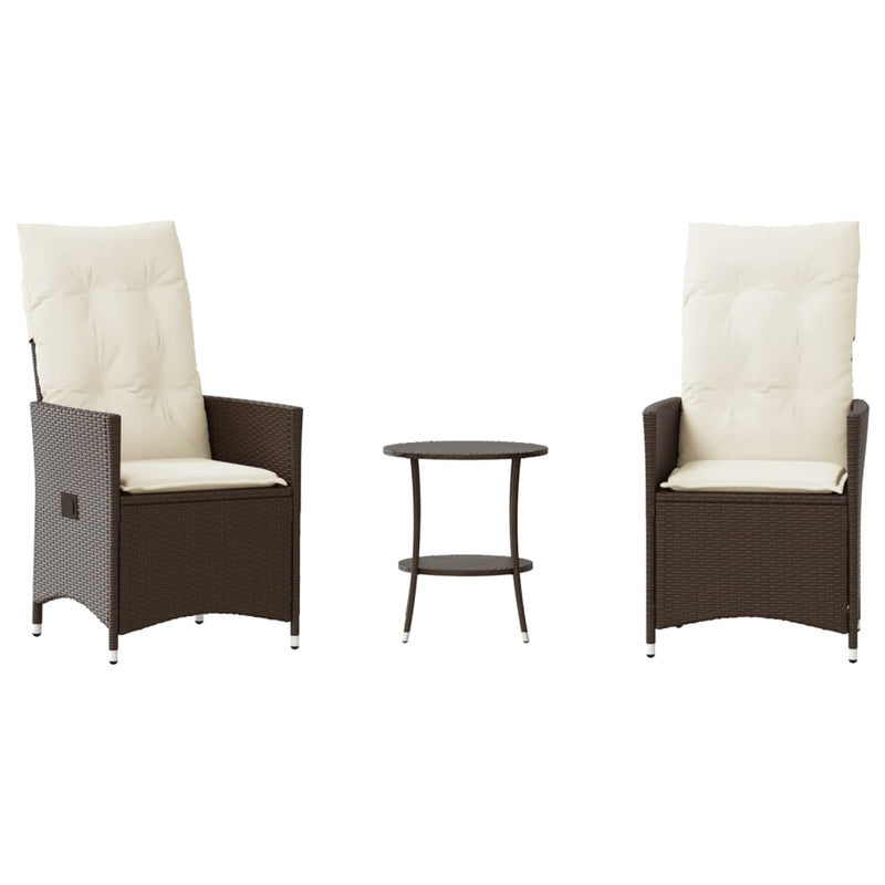 Set bistro cu perne, 3 piese, maro, poliratan