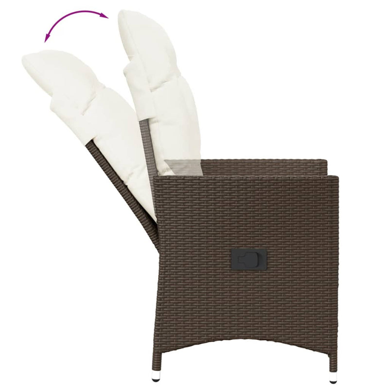 Set bistro cu perne, 3 piese, maro, poliratan