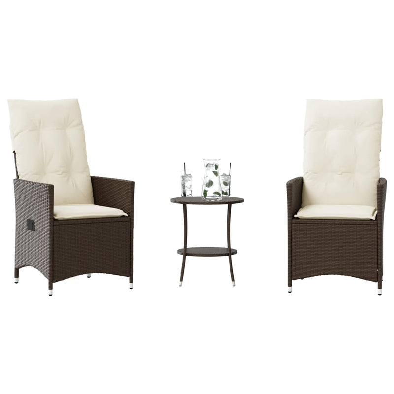Set bistro cu perne, 3 piese, maro, poliratan
