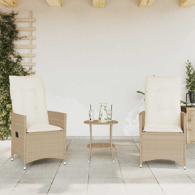 Set bistro cu perne, 3 piese, bej, poliratan