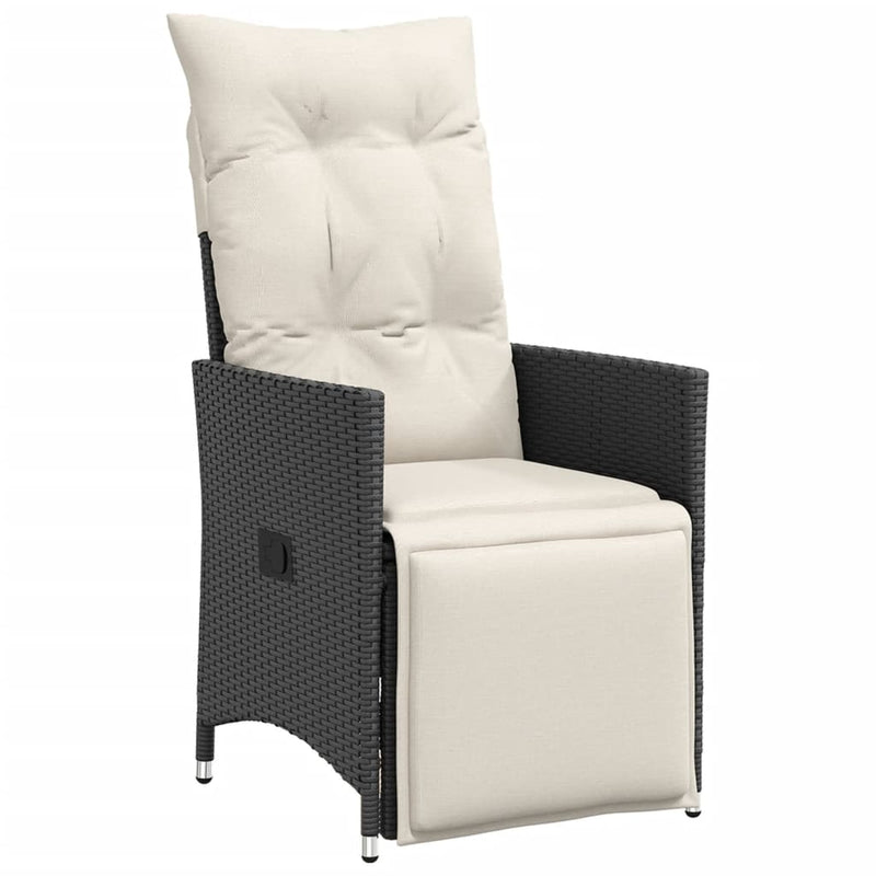 Set bistro cu perne, 3 piese, negru, poliratan