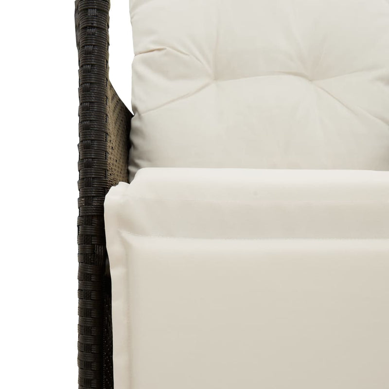 Set bistro cu perne, 3 piese, negru, poliratan