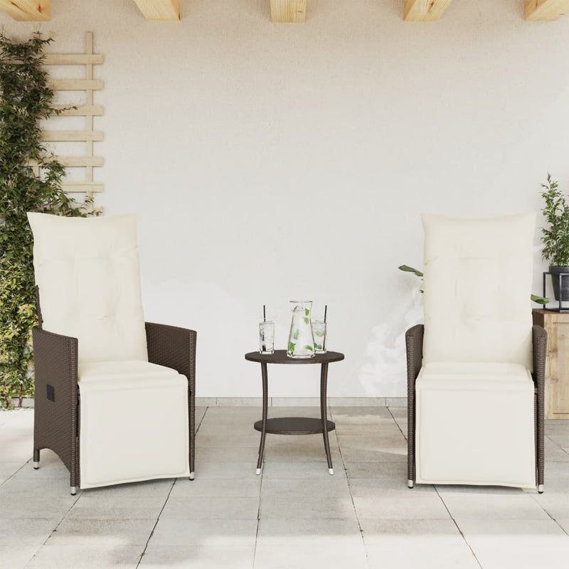 Set bistro cu perne, 3 piese, maro, poliratan
