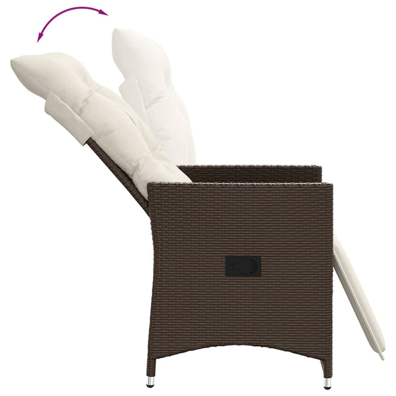 Set bistro cu perne, 3 piese, maro, poliratan