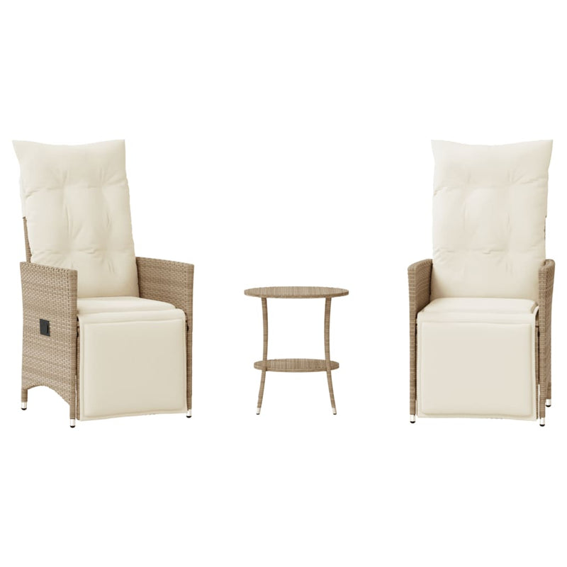 Set bistro cu perne, 3 piese, bej, poliratan