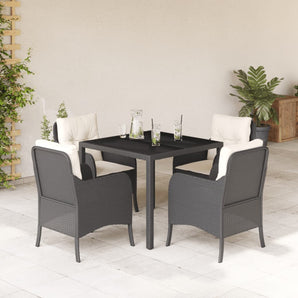 Set mobilier de grădină cu perne, 5 piese, negru, poliratan