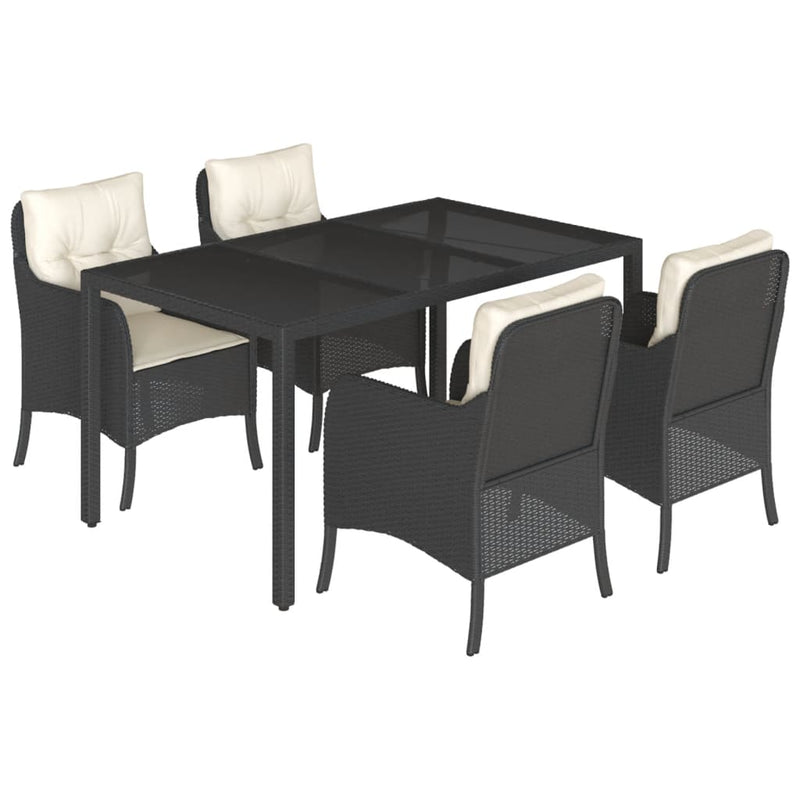 Set mobilier de grădină cu perne, 5 piese, negru, poliratan