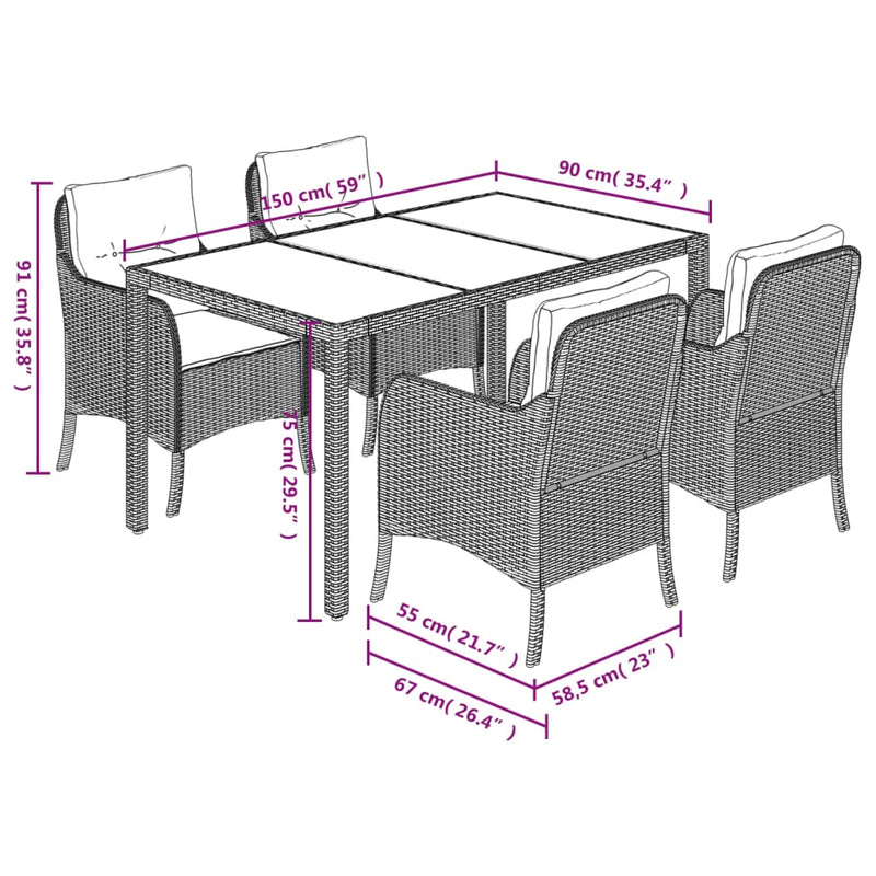 Set mobilier de grădină cu perne, 5 piese, negru, poliratan
