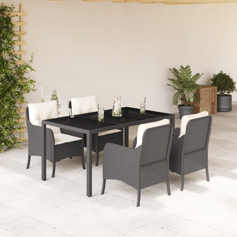 Set mobilier de grădină cu perne, 5 piese, negru, poliratan