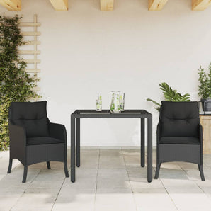 Set mobilier de grădină cu perne, 3 piese, negru, poliratan