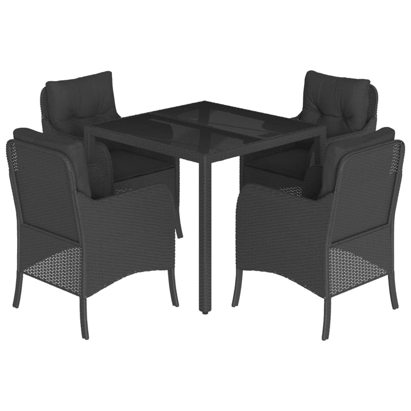 Set mobilier de grădină cu perne, 5 piese, negru, poliratan