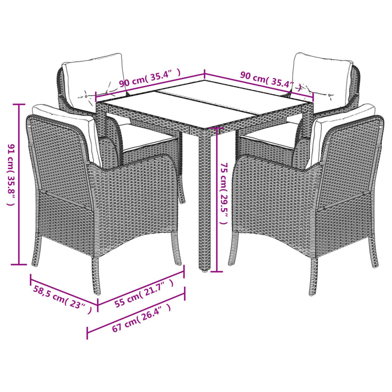 Set mobilier de grădină cu perne, 5 piese, negru, poliratan