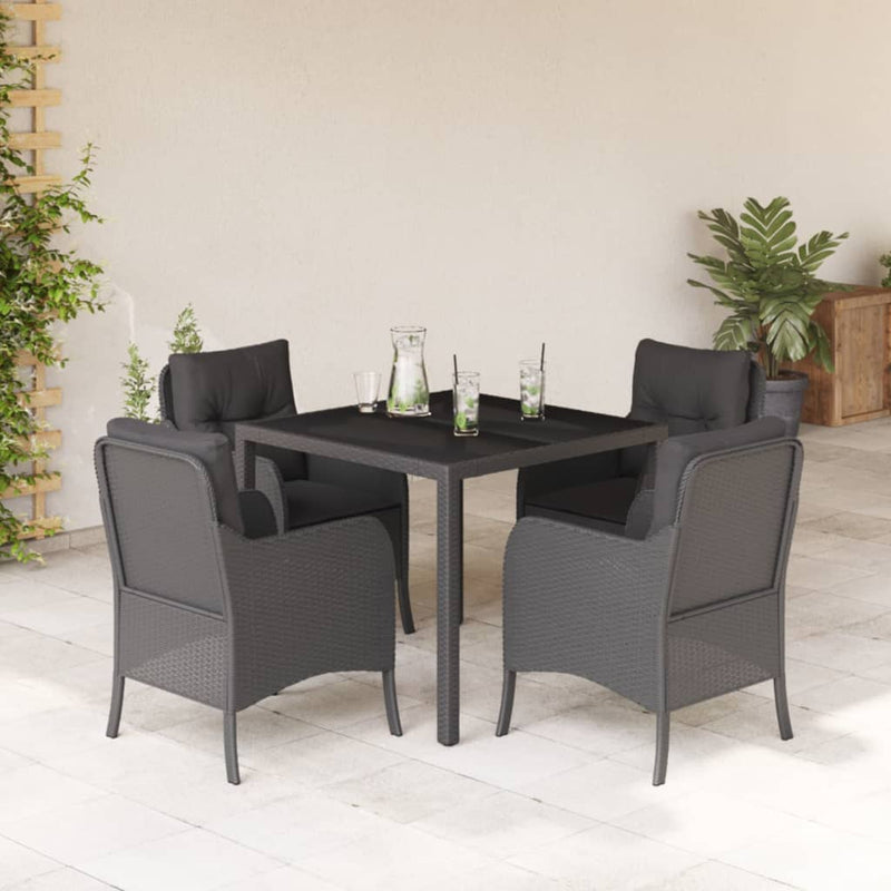 Set mobilier de grădină cu perne, 5 piese, negru, poliratan
