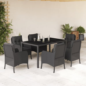 Set mobilier de grădină cu perne, 7 piese, negru, poliratan