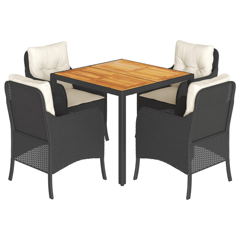Set mobilier de grădină cu perne, 5 piese, negru, poliratan