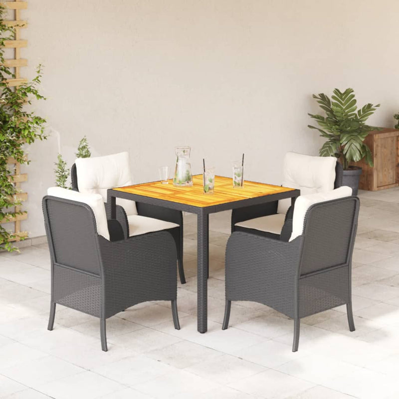 Set mobilier de grădină cu perne, 5 piese, negru, poliratan