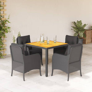 Set mobilier de grădină cu perne, 5 piese, negru, poliratan