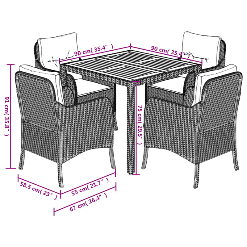 Set mobilier de grădină cu perne, 5 piese, gri, poliratan