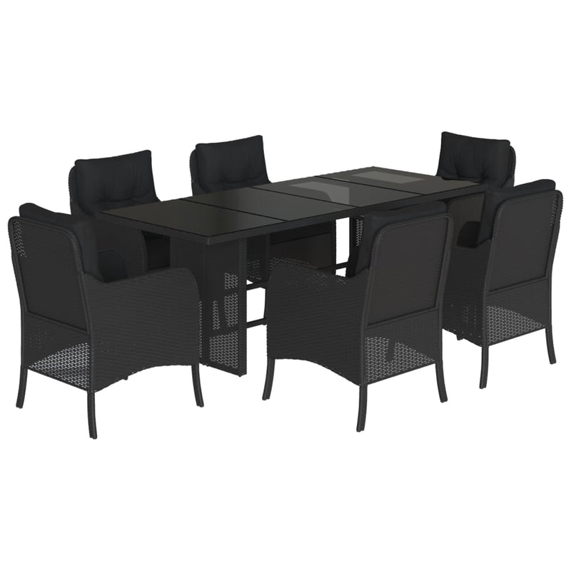 Set mobilier de grădină cu perne, 7 piese, negru, poliratan