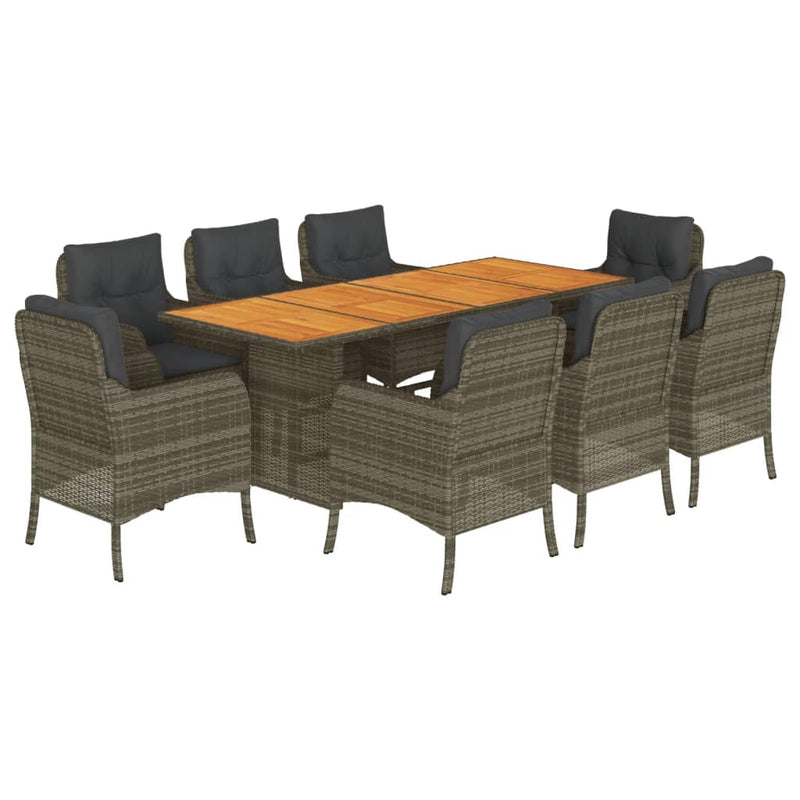 Set mobilier grădină cu perne, 9 piese, gri, poliratan