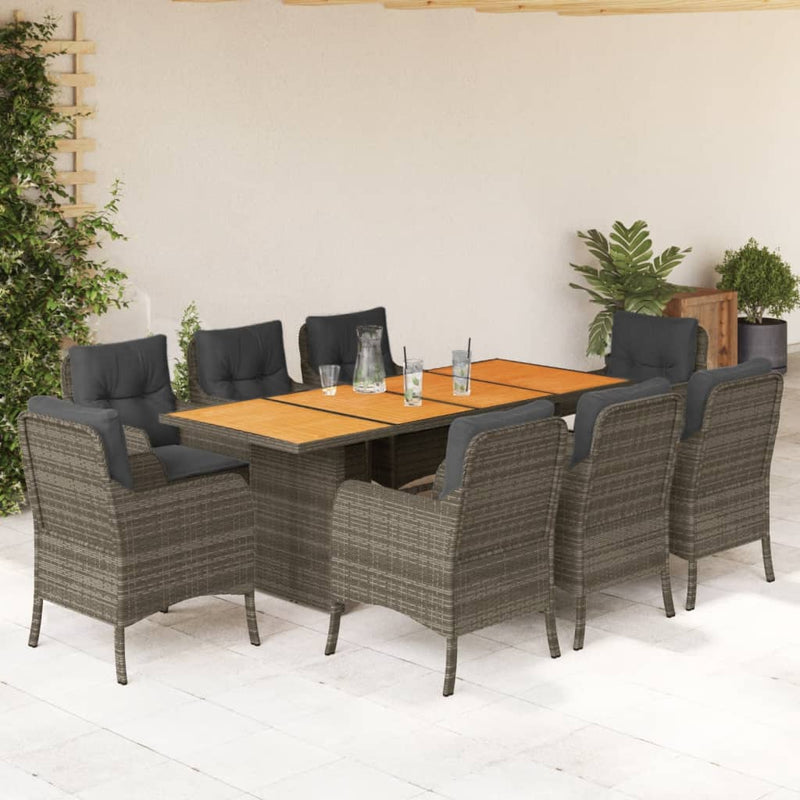 Set mobilier grădină cu perne, 9 piese, gri, poliratan