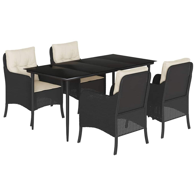 Set mobilier de grădină cu perne, 5 piese, negru, poliratan