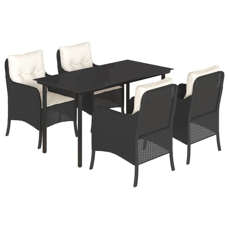 Set mobilier de grădină cu perne, 5 piese, negru, poliratan