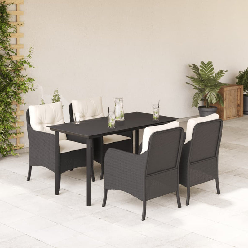 Set mobilier de grădină cu perne, 5 piese, negru, poliratan