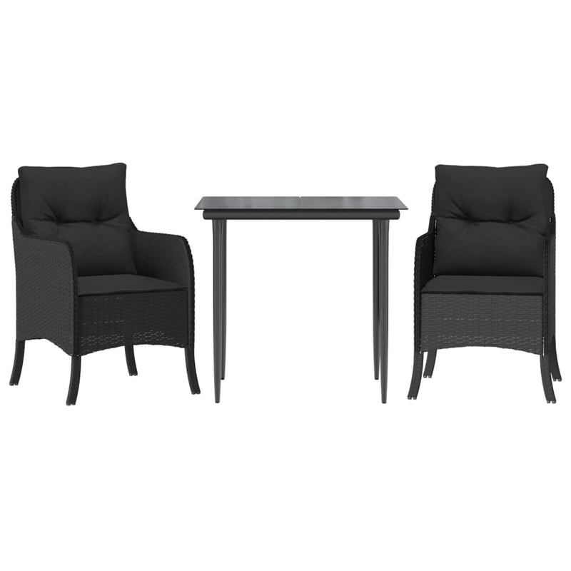 Set mobilier de grădină cu perne, 3 piese, negru, poliratan