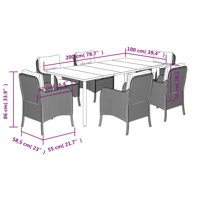 Set mobilier de grădină cu perne, 7 piese, negru, poliratan