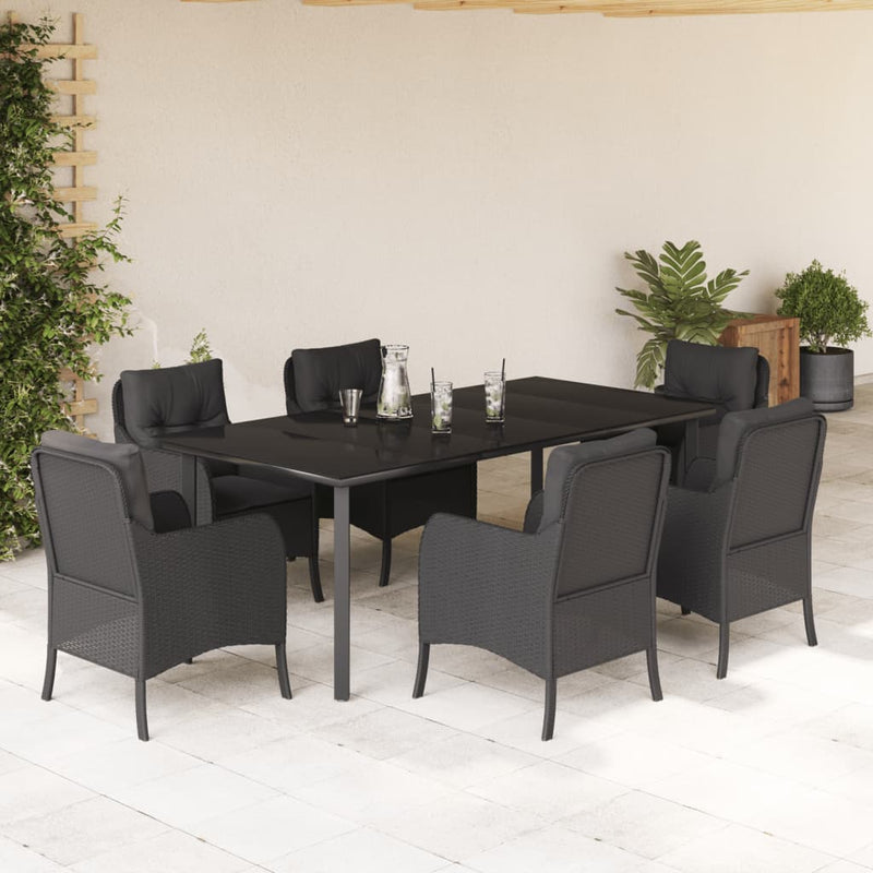 Set mobilier de grădină cu perne, 7 piese, negru, poliratan
