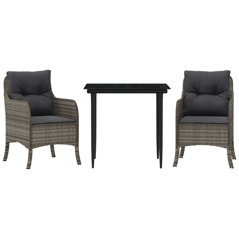 Set mobilier de grădină cu perne, 3 piese, gri, poliratan