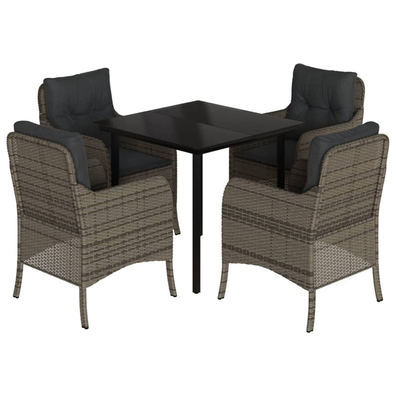 Set mobilier de grădină cu perne, 5 piese, gri, poliratan