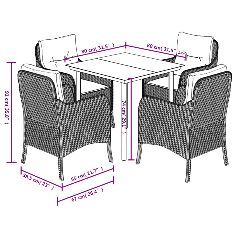 Set mobilier de grădină cu perne, 5 piese, gri, poliratan