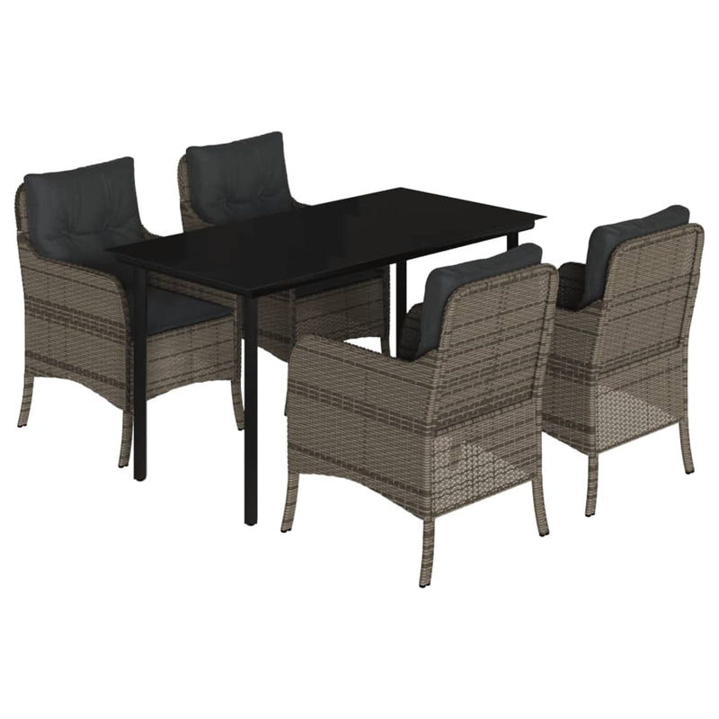 Set mobilier de grădină cu perne, 5 piese, gri, poliratan
