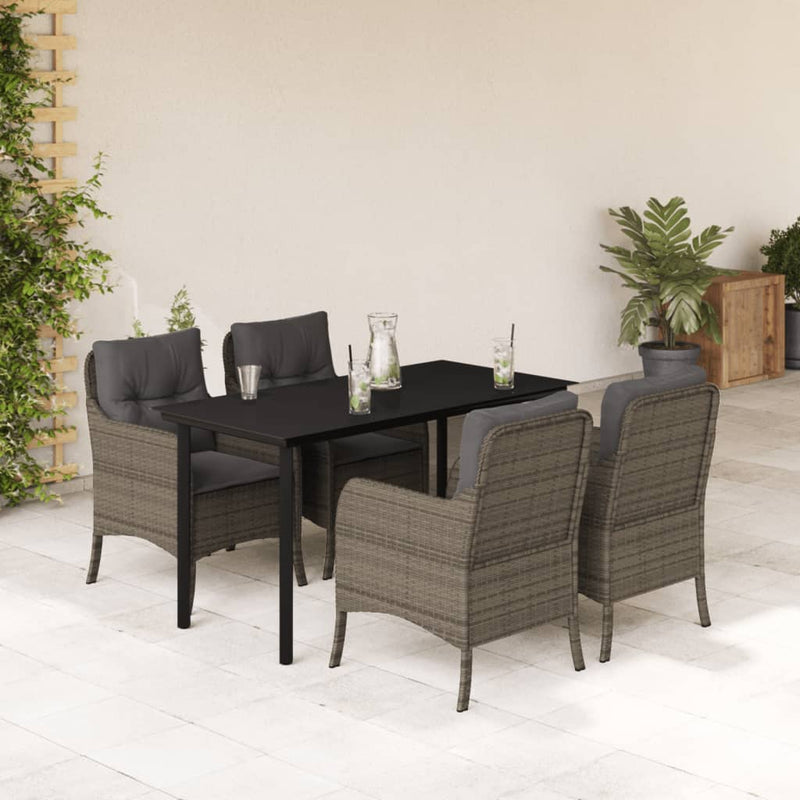 Set mobilier de grădină cu perne, 5 piese, gri, poliratan