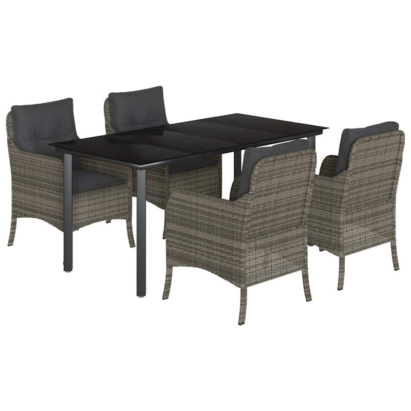Set mobilier de grădină cu perne, 5 piese, gri, poliratan