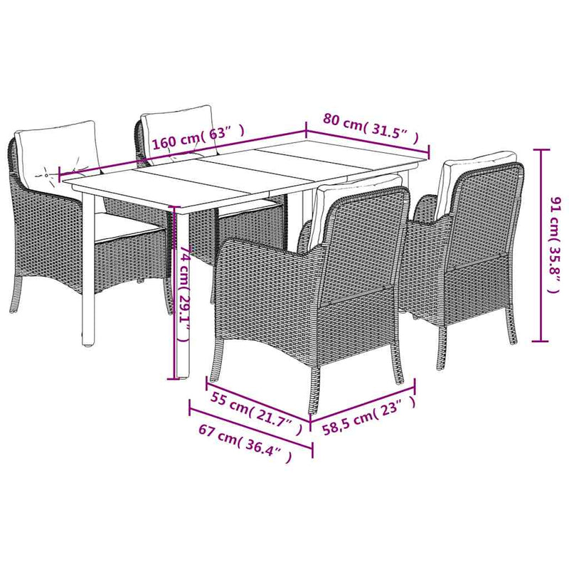 Set mobilier de grădină cu perne, 5 piese, gri, poliratan