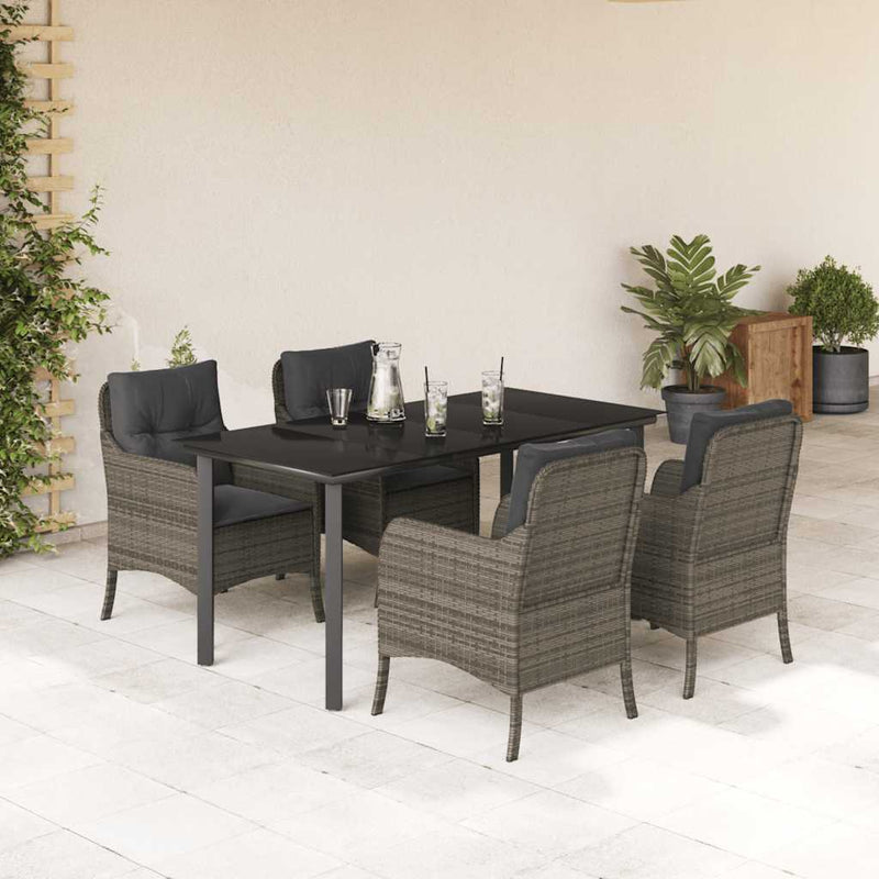 Set mobilier de grădină cu perne, 5 piese, gri, poliratan