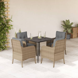 Set mobilier de grădină cu perne, 5 piese, bej, poliratan