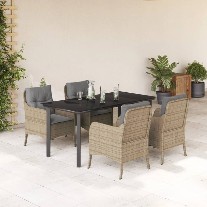Set mobilier de grădină cu perne, 5 piese, bej, poliratan