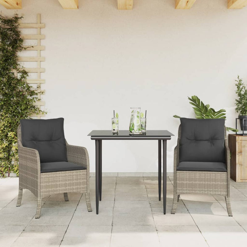 Set mobilier de grădină cu perne, 3 piese,gri deschis,poliratan