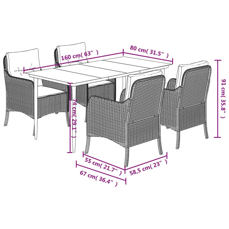 Set mobilier de grădină cu perne, 5 piese gri deschis poliratan