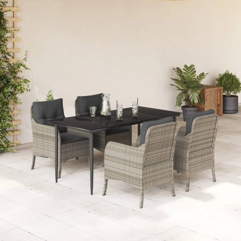 Set mobilier de grădină cu perne, 5 piese gri deschis poliratan