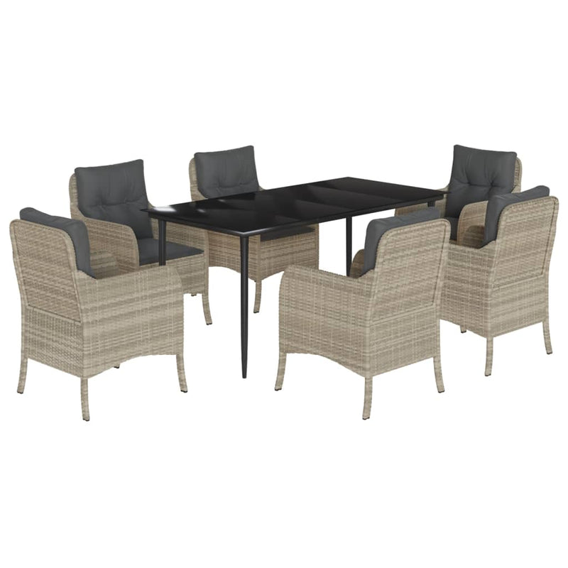 Set mobilier de grădină cu perne, 7 piese gri deschis poliratan
