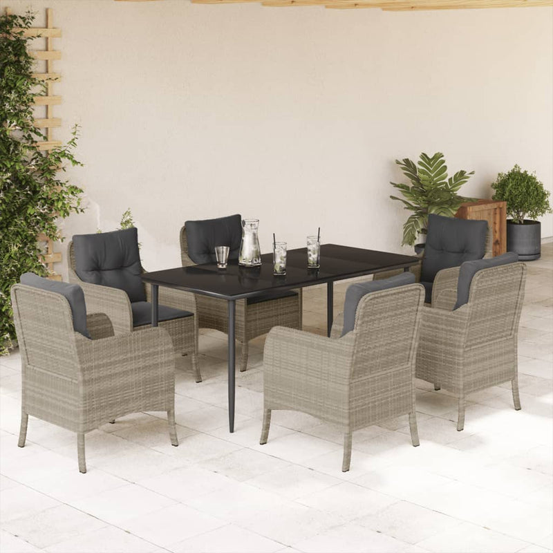 Set mobilier de grădină cu perne, 7 piese gri deschis poliratan