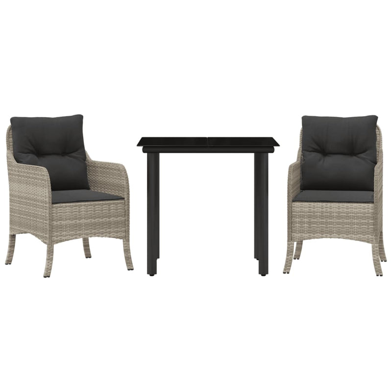 Set mobilier de grădină cu perne, 3 piese,gri deschis,poliratan