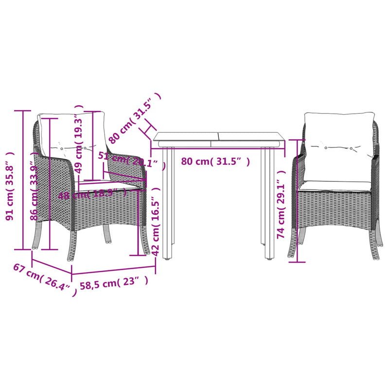 Set mobilier de grădină cu perne, 3 piese,gri deschis,poliratan
