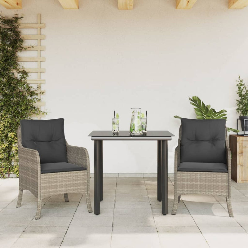 Set mobilier de grădină cu perne, 3 piese,gri deschis,poliratan