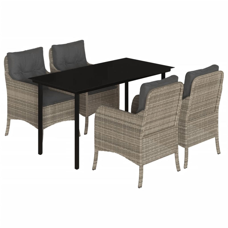 Set mobilier de grădină cu perne, 5 piese gri deschis poliratan